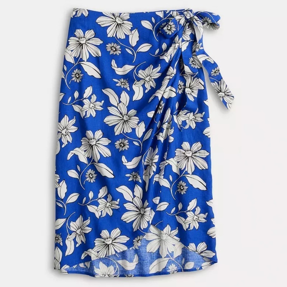 Women's Sonoma Goods For Life Blue Floral Tropical Linen Wrap Skirt Size XS
